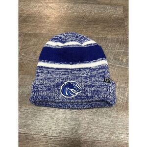 Boise State Broncos Ribbed Cuffed Knit Beanie Blue Striped Logo Stretch